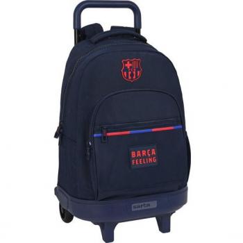 Mochila Grande con Ruedas y Carro Extraíble F.C. Barcelona Corporativa Azul Marino, Hombreras y Espalda Acolchada, Ergonómica - Safta