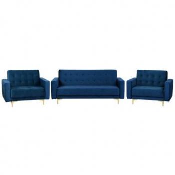 Conjunto de sala de estar 5 plazas terciopelo azul marino ABERDEEN