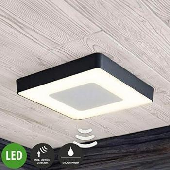 Plafón LED para exterior Sora, angular, con sensor, moderno, color gris, hecho de aluminio, 1 llama