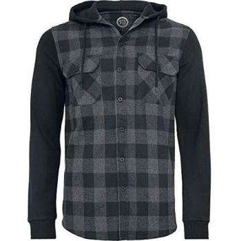 R.E.D. by EMP Hooded Checked Flanell Sweat Sleeve Shirt Hombre Camisa de Franela Negro/Gris 4XL