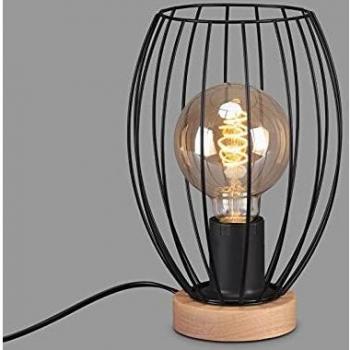 Lámpara de mesa Briloner Waktu, pantalla con travesaños rectos, 1x E27, negro, incluye cable con interruptor