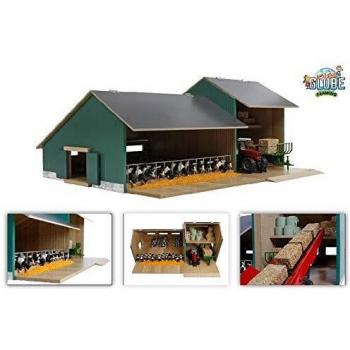 Van Manen Kids Globe Farming Establo para vacas con taller, de madera, escala 1:32, con techo abatible