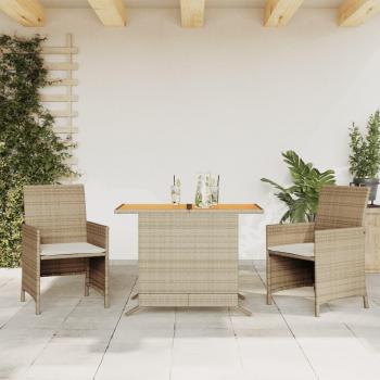 Conjunto de jardín 3 piezas Polyrattan Beige con almohadas