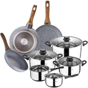 San Ignacio Toledo Batería de Cocina 8 Piezas en Acero Inoxidable con Daimiel Juego de Sartenes Antiadherentes de Aluminio Forjado (18cm, 20cm,