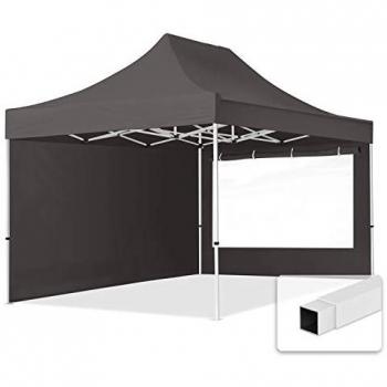 Gazebo Plegable TOOLPORT 3x4,5m de Acero con 2 Paneles Laterales Panorámicos en Gris Oscuro - Carpa de Fiesta para Jardín, ECONOMY 30mm