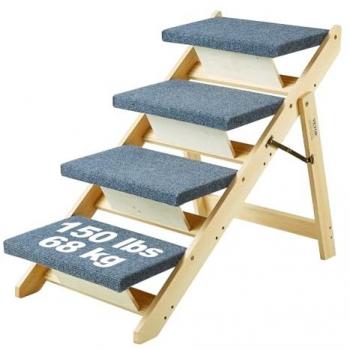 VEVOR 2-in-1 Foldable Wooden Pet Stairs and Ramp with 4 Steps for Easy Access to Beds, Sofas, and Cars