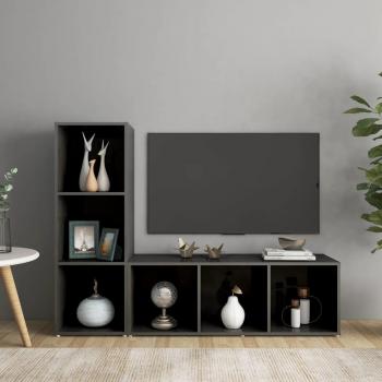 vidaXL Mueble de salón 2 piezas de madera de ingeniería, dimensiones 107 x 35 x 37 cm, color gris brillante, incluye mueble para TV y mesa de TV