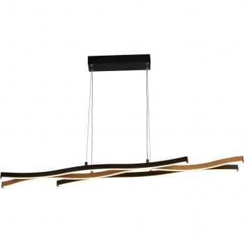 Lámpara colgante LED Swirl negra/madera Searchlight