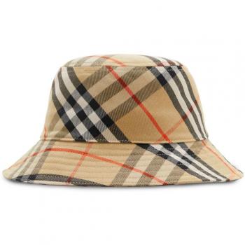 Burberry Men's Check Bucket Hat in Beige | Size Medium | 8085726A2021