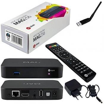 MAG 256 Original HB-DIGITAL IPTV SET TOP BOX Multimedia Player Internet TV IP Receiver + HB Digital adaptador WLAN con antena WiFi Stick Dongle
