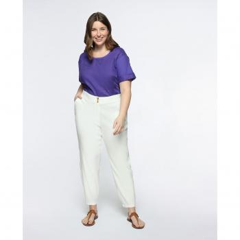 Pantalón recto de lino y viscosa con detalles en tejido liso y bolsillos laterales