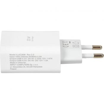 Cargador de pared iBox C-36 20W USB A+C con cable USB-C a USB-C, carga rápida y universal