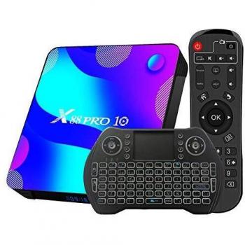 TV Box Android 11.0 4GB 64GB Decodificador Smart TV Box RK3318 USB 3.0 1080P Ultra HD 4K HDR 2.4GHz 5.8GHz BT 4.1 Reproductor Multimedia de Transmisión con Mini Teclado Inalámbrico Retroiluminado