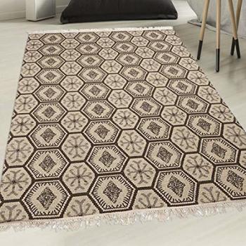 Alfombra Kilim Reversible Hecha a Mano 200x290 en Lana Gris Malsa