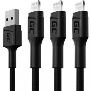 Cable Lightning 1,2 m Negro con LED para Apple iPhone - Green Cell KABGCSET05