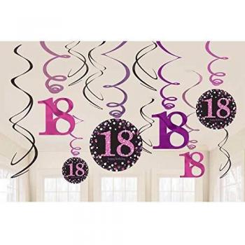 amscan-Decoraciones colgantes de color rosa con purpurina para 18 cumpleaños