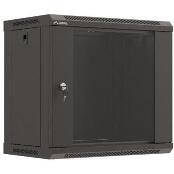 Armario Rack Mural 19 9U 540x350 Negro con Puerta de Cristal y Bloqueo (Flat Pack)
