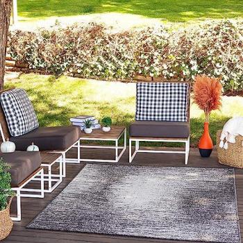 Alfombra Moderna Exterior/Interior Rectangular Marfil y Gris 160x213 cm - Surya BONG, 5 mm de altura