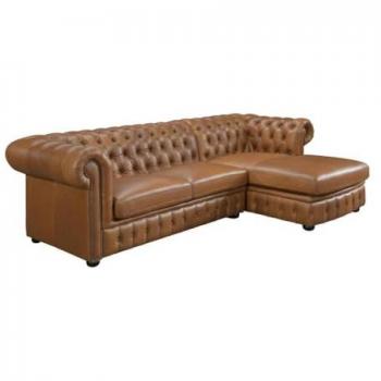 Sofá rinconera (ángulo derecho) chesterfield BRENTON 100% piel de búfalo - Caramelo vintage