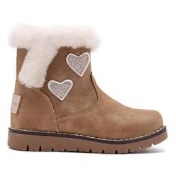 Conguitos - Botas de niña forradas en pelo con detalle de corazones, color marrón, cierre de cremallera, cómodas para invierno, talla 28