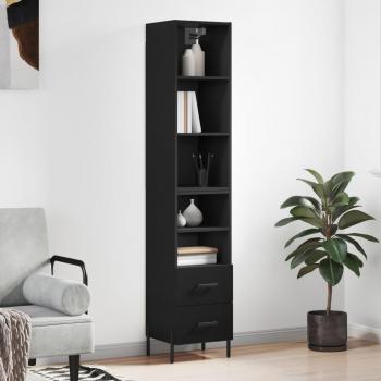 Aparador de madera contrachapada negro 34,5x34x180 cm con 2 cajones y 2 estantes, mueble de almacenaje para salón, buffet, armario auxiliar y armario de almacenamiento