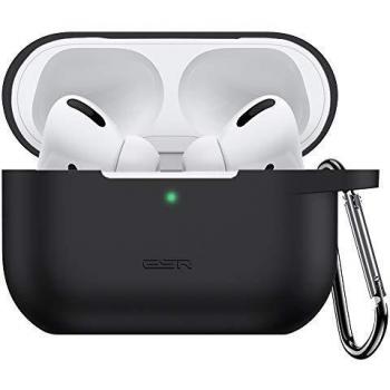 ESR Funda para AirPods Pro 2019 con Llavero, LED Frontal Visible, Compatible Carga Inalámbrica, Absorción Golpes, Funda Protectora Silicona, Suave y Delgada, Cubierta Estuche AirPods. Negro