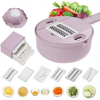 Rebanadora de mandolina vegetal - 10 en 1 vegetal Espiralizador Cortador y trituradora - Cocina Julienne Grater multiusos con protector y separador de clara de huevo -Dados bajos en carbohidratos