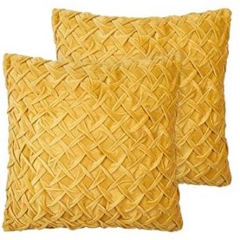 Conjunto de 2 cojines decorativos de terciopelo amarillo 45 x 45 cm estilo moderno tradicional