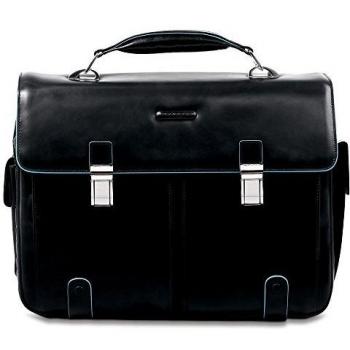 Piquadro Blue Square Leather Briefcase for Laptop and iPad, Black, Unisex, Size: ONE SIZE, 43 cm Laptop Compartment