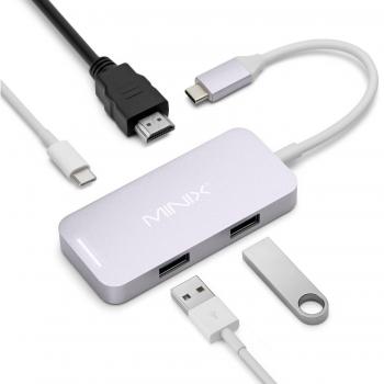 MINIX NEO-C-MGR, Mini USB-C Adaptador Multipuerto con HDMI para Apple MacBook & MacBook Pro, gris