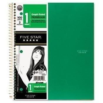 Wirebound Notebooks, Quad ,1Subject White,8 1/2 x 11,100 Sheets, Assorted