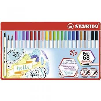 Rotulador punta de pincel STABILO Pen 68 brush - Estuche de metal con 25 colores
