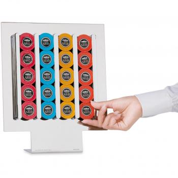 Dispenser de Cápsulas Macom para Café Lavazza A Modo Mio - Soporte en Acero Cromado, Color Plateado, Capacidad para 20 Cápsulas