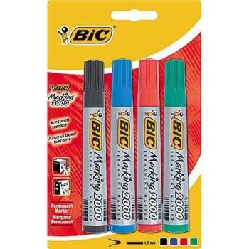 BIC Lot de 5 Etuis de 4 Marqueurs Permanent MARKING 2000 Pte Ogive Large N/B/R/V