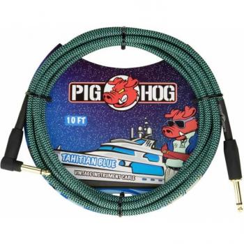 Pig Hog 'Tahitian Blue' Instrument Cable, Straight to Right Angle, 10'