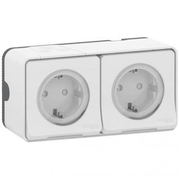 Enchufe Doble Schuko Horizontal Monobloc Blanco Schneider Mureva Styl 2P+TT