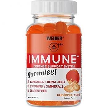 Weider Immune Gummies. Gominolas para reforzar el sistema Inmune. Sin Azúcares Y Sin Gluten. 60 gummies. Sabor Mandarina-Naranja .