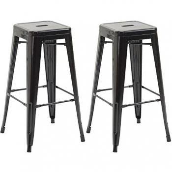 Set de 2 Taburetes de Bar Joshua V2 Negro con Estructura Metálica y Diseño Retro Industrial