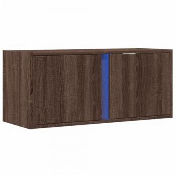 Mueble de TV de pared con luces LED roble marrón 80x31x35 cm