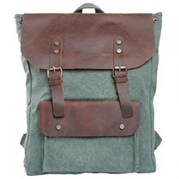 Fashion Plaza 2014 Nuevo Unisex Mujer Hombre estilo Vintage mochila todos los días bolsa de lona con el bolso de hombro de cuero multifunción C5113