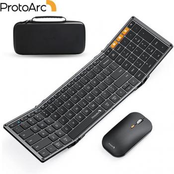 Combo Inalámbrico Portátil ProtoArc XKM01: Teclado y Ratón Plegables Bluetooth Recargables para Viajes de Negocios