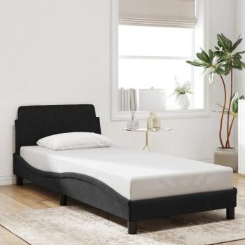 Estructura de cama con cabecero de terciopelo negro 90x200 cm