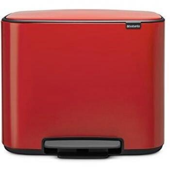 Brabantia Bo Pedal - Cubo de basura, Acero Inoxidable, 2 cubos interiores , Rojo, 11 + 23 litros