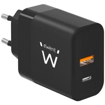 Ewent EW1327 Cargador Universal de Dispositivo Móvil Negro con Corriente Alterna, Carga Rápida, Uso Interior