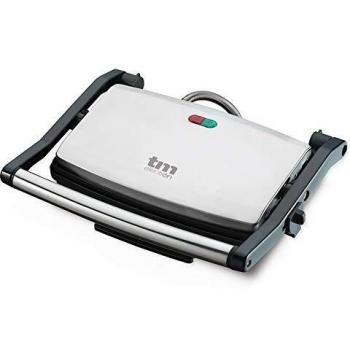 TM Electron TMPGR001 Grill de cocina eléctrico, 1000W, 2 placas con recubrimiento antiadherente, superficie extragrande, asas de tacto frio y cierre de seguridad