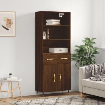 Aparador alto de madera multicapa en color roble marrón, dimensiones 69,5x34x180 cm