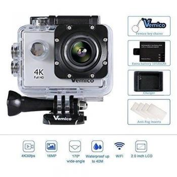 Vimeo 4K acción de la cámara de 16MP WIFI pantalla de 2.0 pulgadas impermeable de los deportes con la leva del casco extra 1050 mAh batería