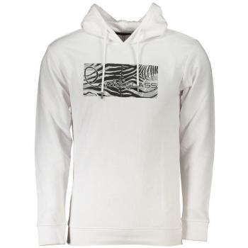 Cavalli Class White Cotton Hoodie - Size L, Men's Zebra Print Logo, Brushed Cotton Sweatshirt