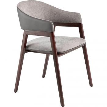 Silla comedor tapizada en tela y polipiel ANGEL CERDÁ 4091C, color Vison | Gris | Nogal, dimensiones 55 x 58 x 79 cm