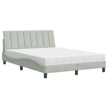 Cama con colchón terciopelo gris claro 140x200 cm